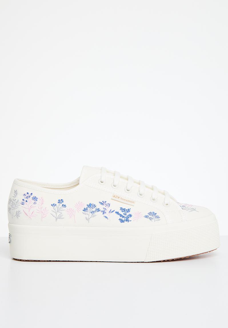 2790 flower embroidery - a1h white avorio blue pink - florals SUPERGA ...