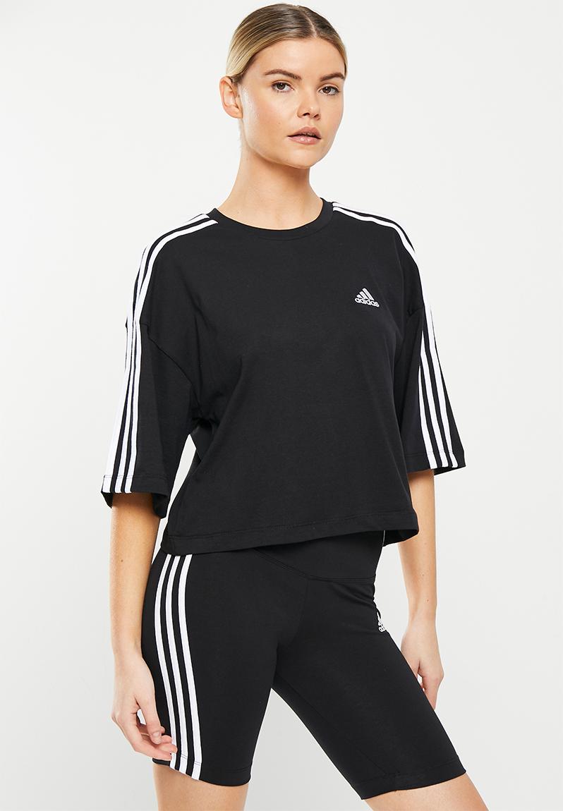 W S Crop Top Black White Adidas Performance T Shirts Superbalist Com