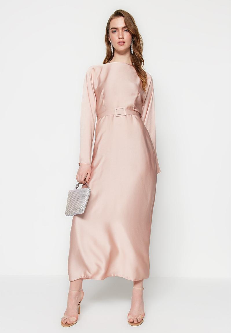 Modest Formal Satin Dress G459 Rose Pink main image 0