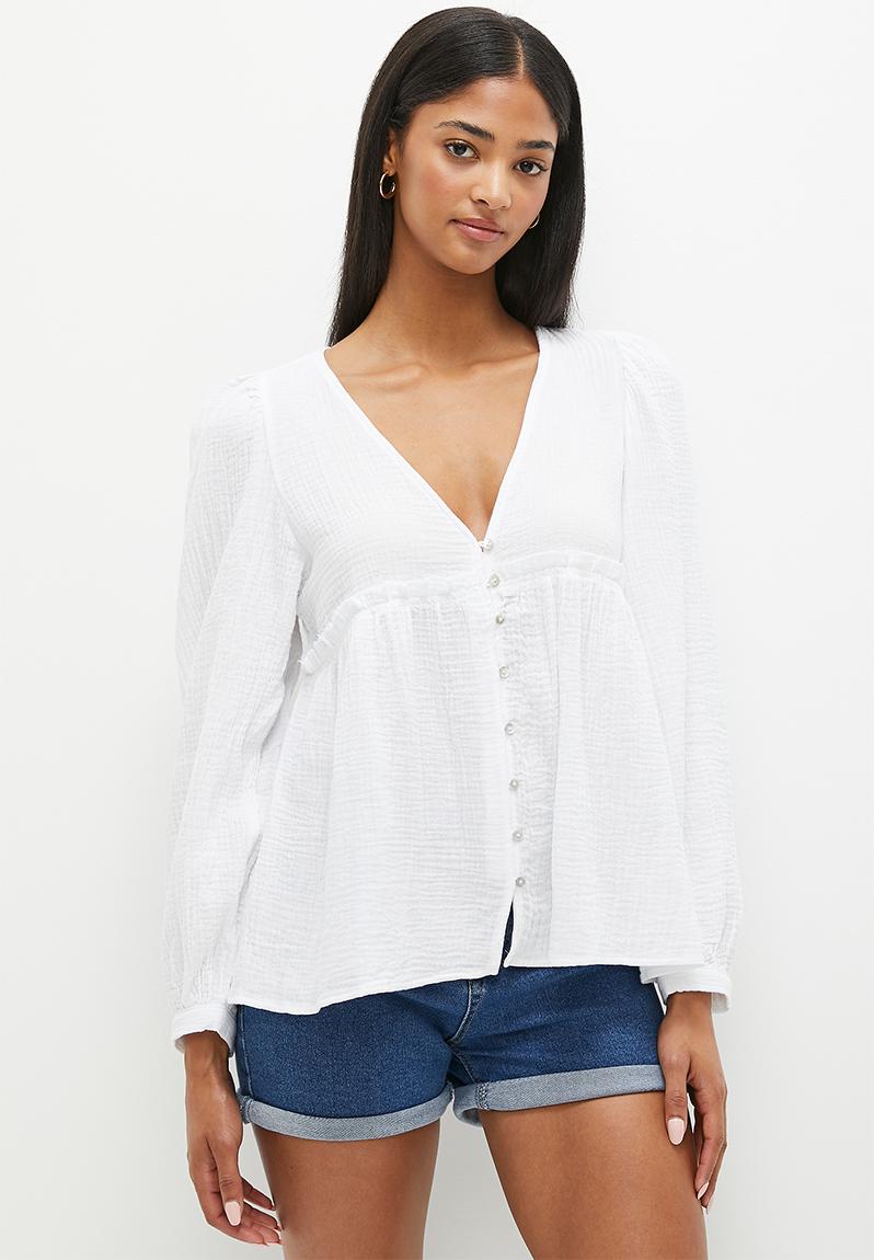 Long sleeve v-neck blouse - white HAILYS Blouses | Superbalist.com