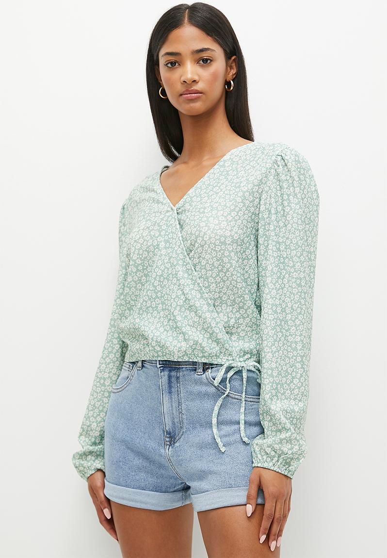 Green Floral V Neck Blouse only main image 0