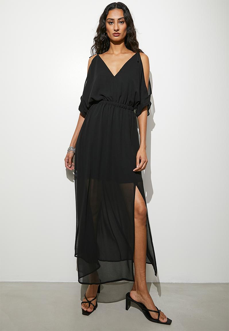 Cold-Shoulder Empire Max Dress with Slit Sunset