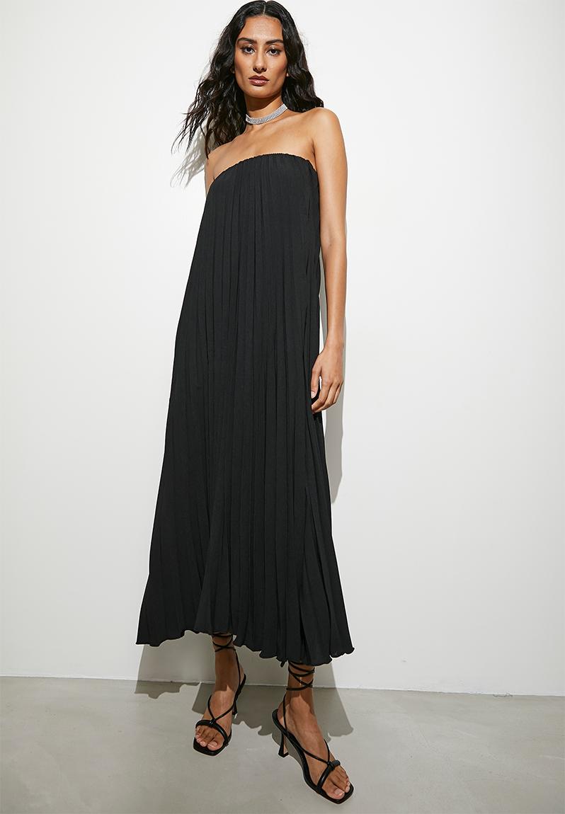 Strapless pleated trapeze dress - black