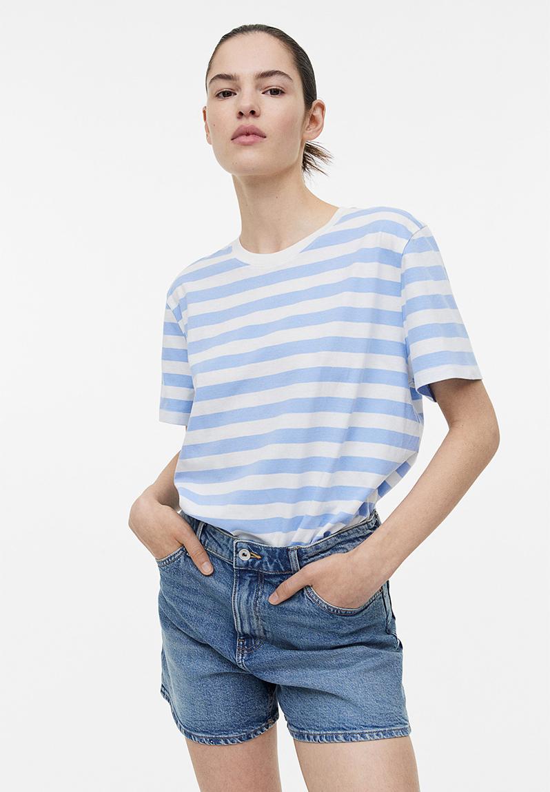 Cotton t-shirt - light blue/striped - 0979329049 H&M T-Shirts, Vests ...