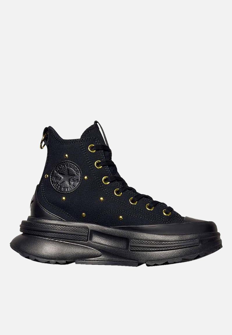 Run StarLegacy Cx Hi - A05461C - Black/Black/Gold Star Studded Converse ...