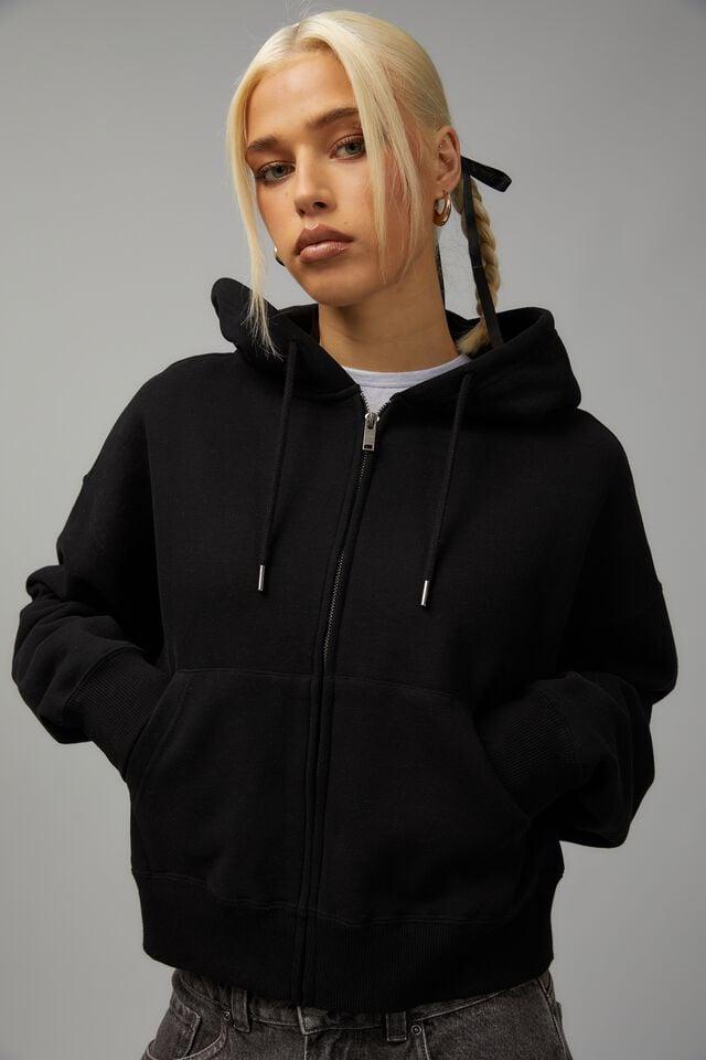 Relaxed Zip Through Hoodie Black Factorie Hoodies And Sweats 3595