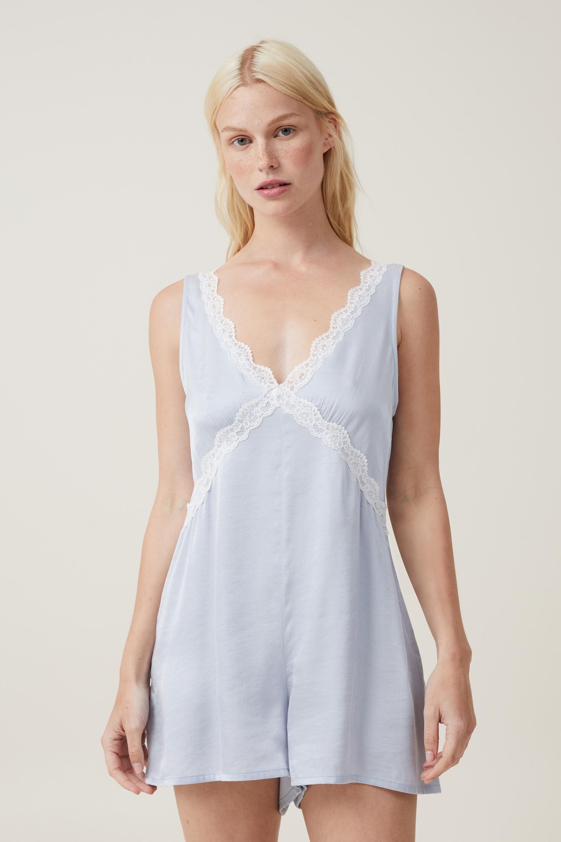 Sybil Plaid Lace Trim Romper main image 1