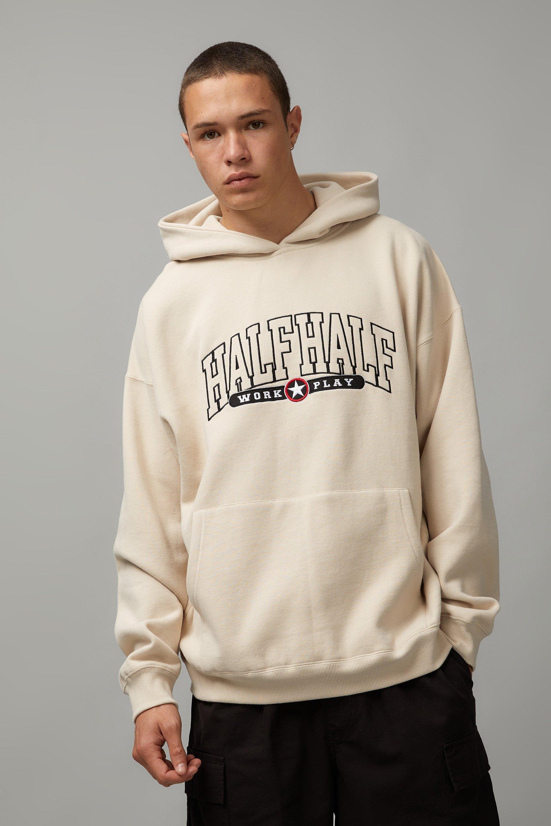 Half Half Baggy Graphic Hoodie Beigehalf Half Curve Factorie Hoodies And Sweats 1724