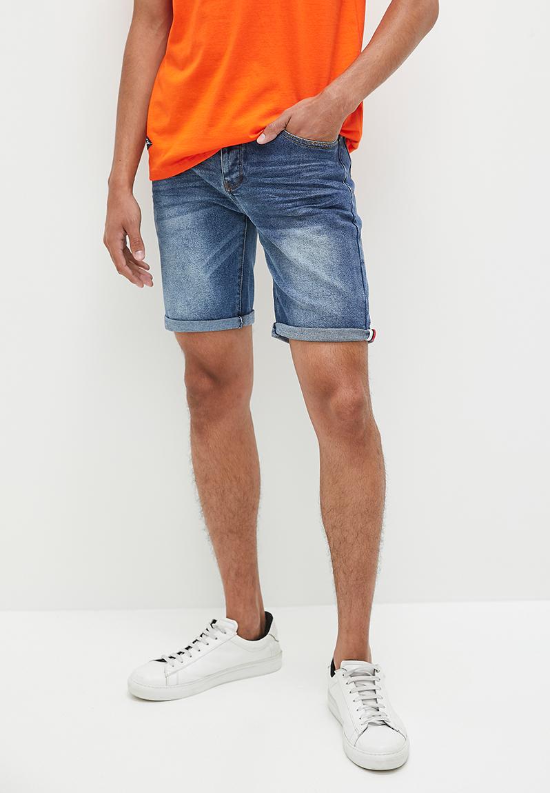 Mens Aca Joe Stretch Denim Roll-up Short - Mid Blue Wash Aca Joe Shorts ...