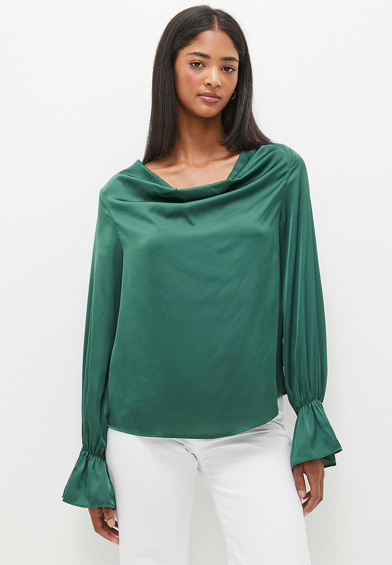 Draped cowl neck satin blouse - green dailyfriday Blouses | Superbalist.com