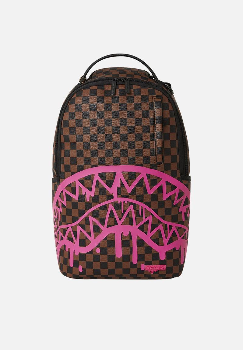 Pink drip brown check backpack - pink Sprayground Bags & Wallets ...