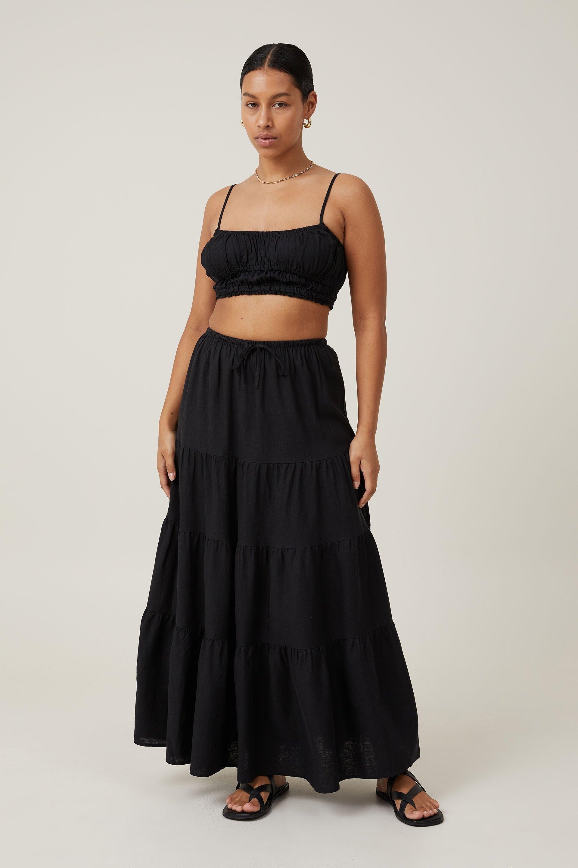 Vivo Serwa Tiered Maxi Skirt - Coral / Black Wera Print