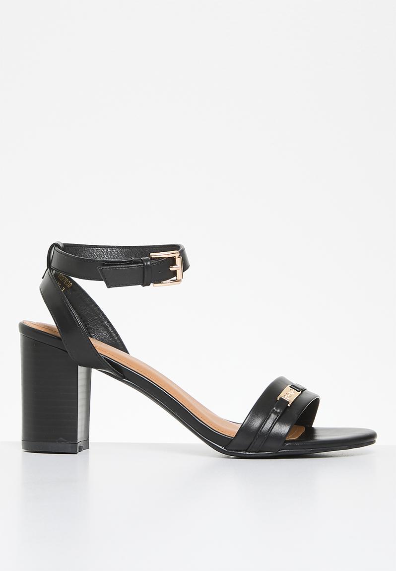 Trim Strap Slim Stack Block Heel Sandal - Black POLO Heels ...