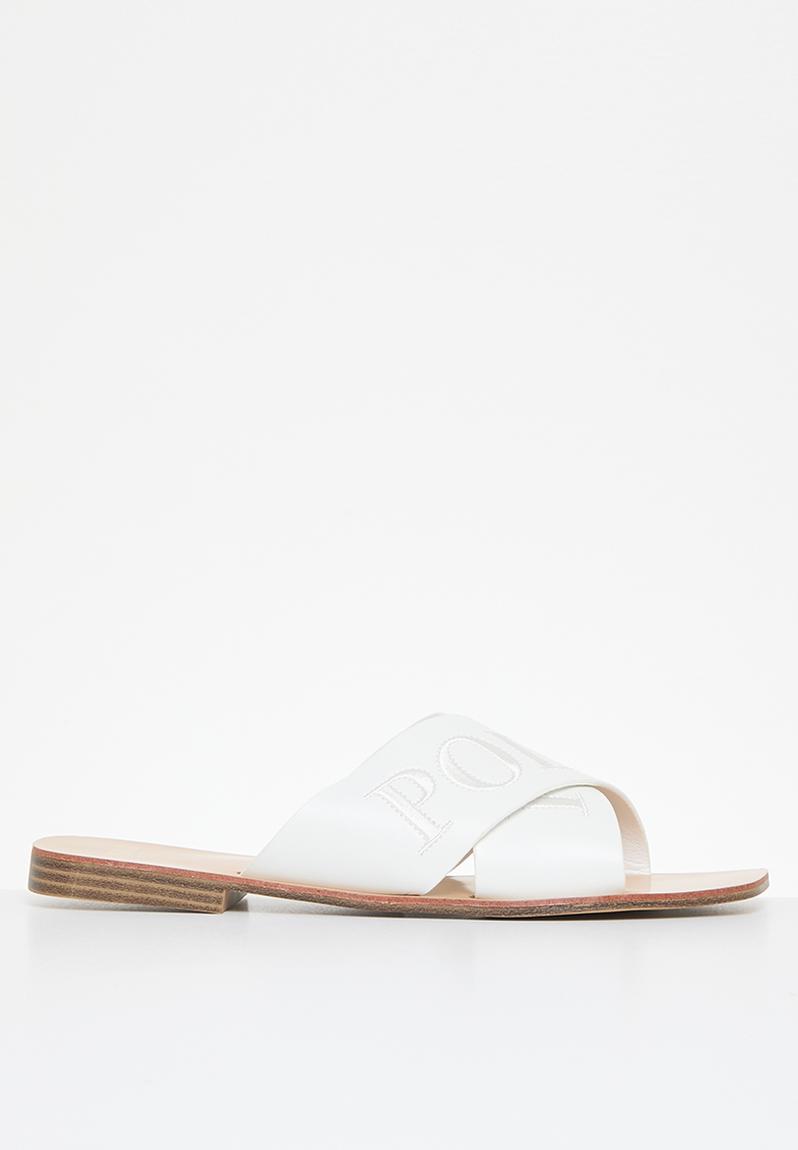 Cross Strap Embroidered Mule - White POLO Sandals & Flip Flops ...