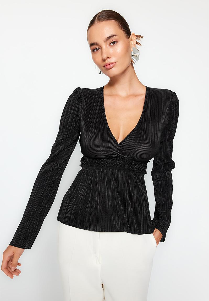 Blouse dos plissé - noir main image 1