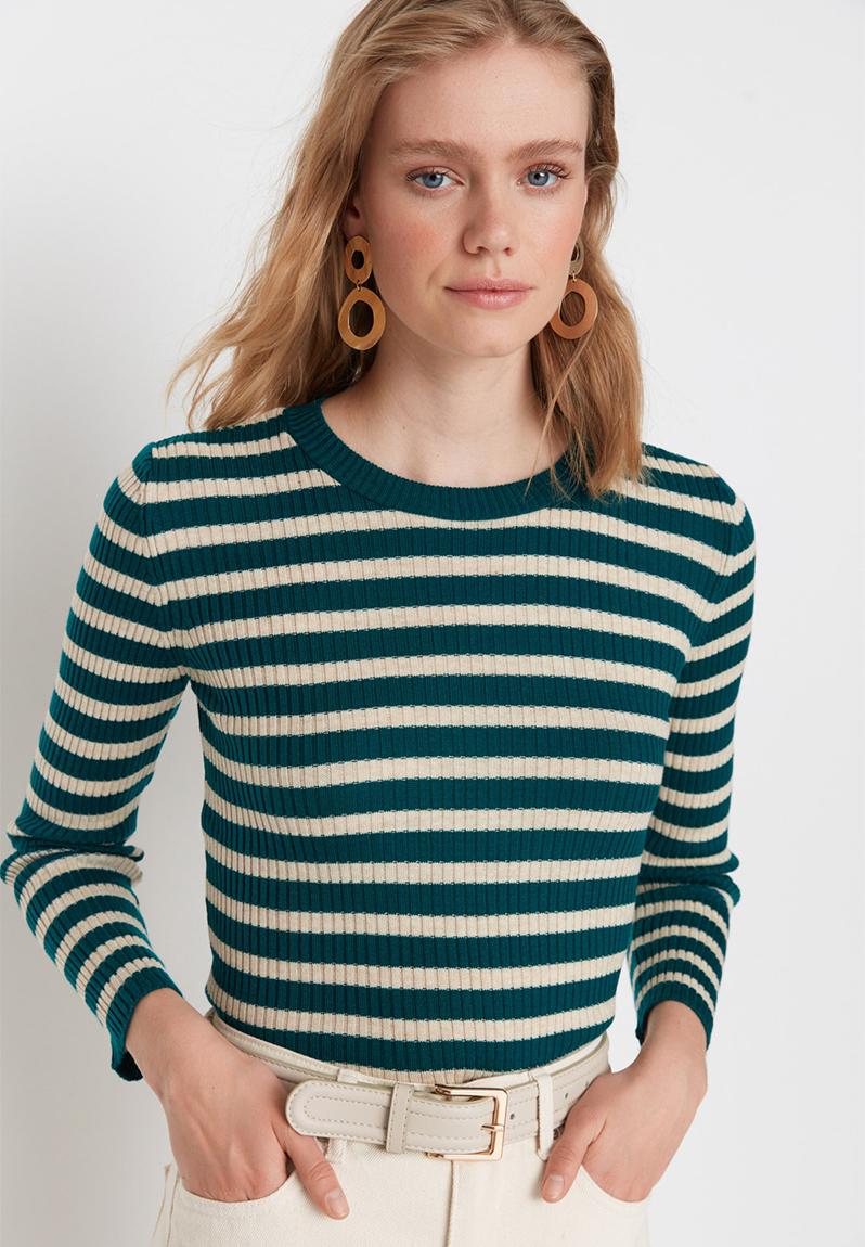 Style Co Womens Striped Metallic Threaded Sweater Blue Size Pp