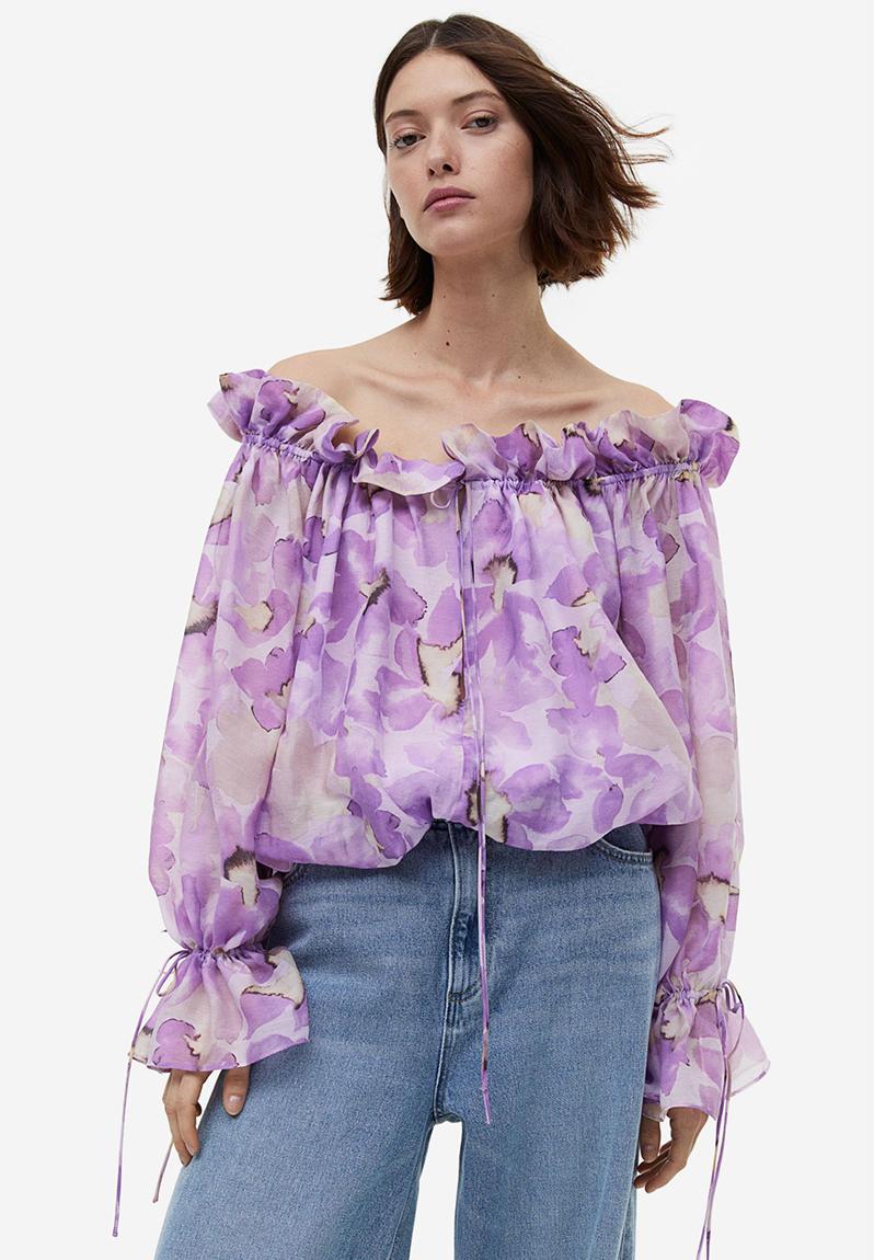 Off-the-shoulder blouse - light purple/floral - 1167511002 H&M Blouses ...