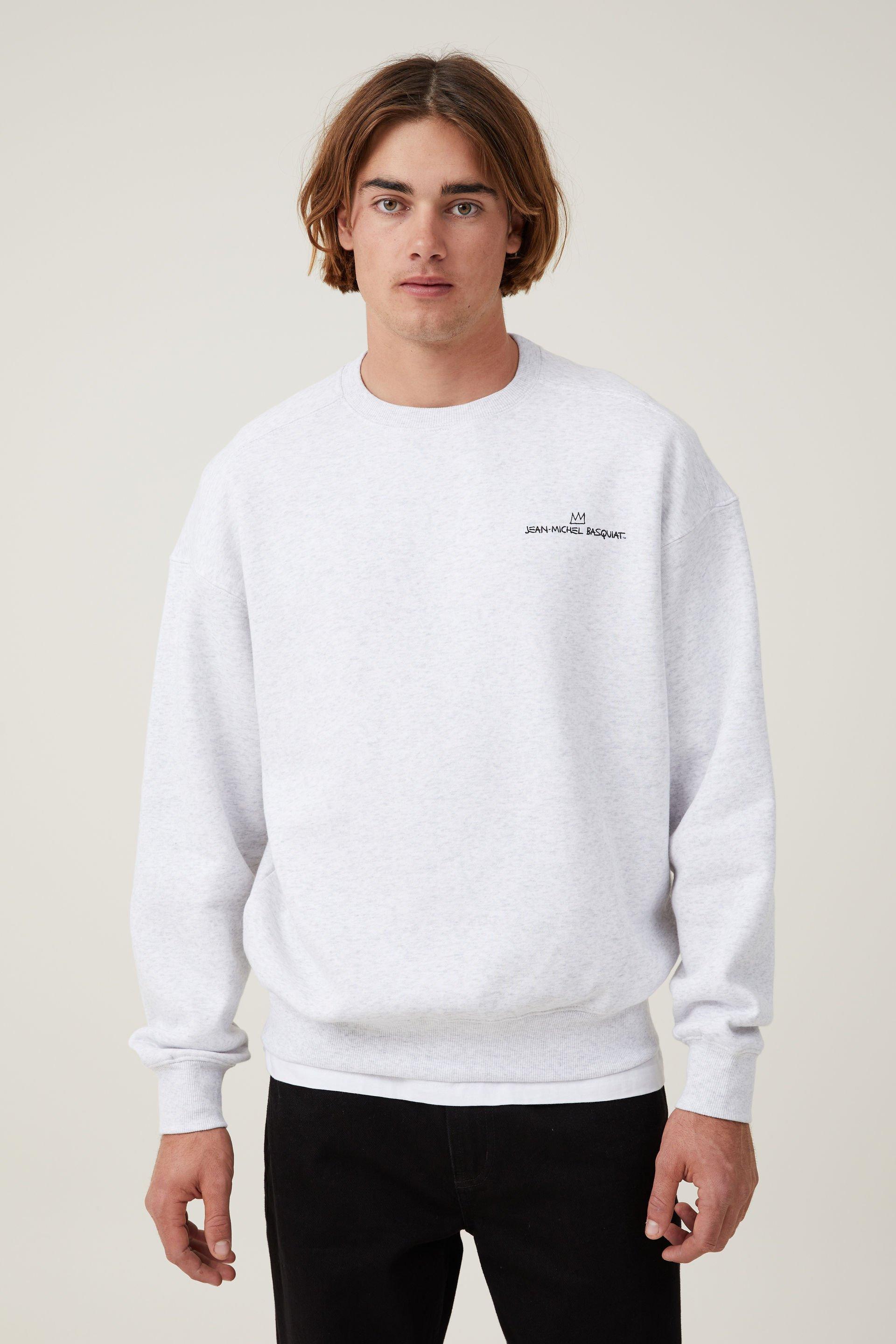 Basquiat Oversized Crew Sweater - Lcn Bsq Athletic Marle/Face Cotton On ...