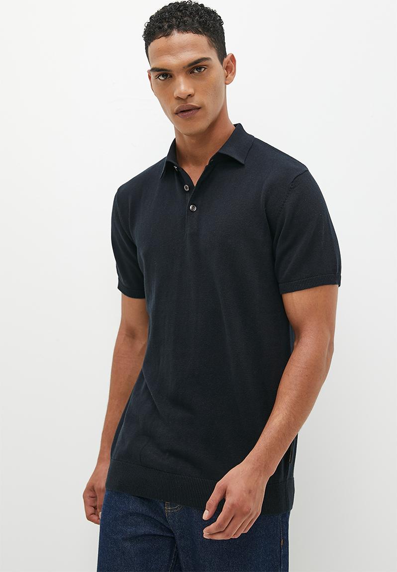 Cotton polo short sleeve - black French Connection Knitwear ...