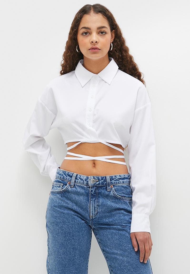 Cropped Front Tie Dress Shirt