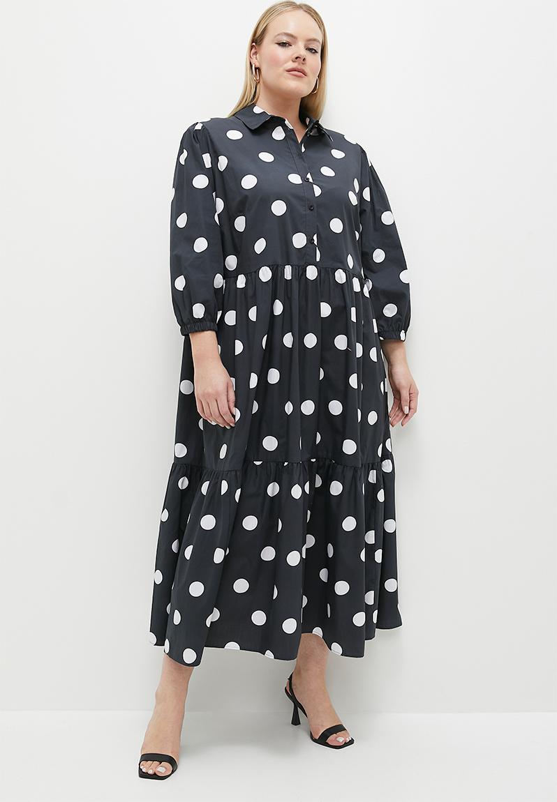 Tiered midi shirt dress black ground spot Superbalist Dresses