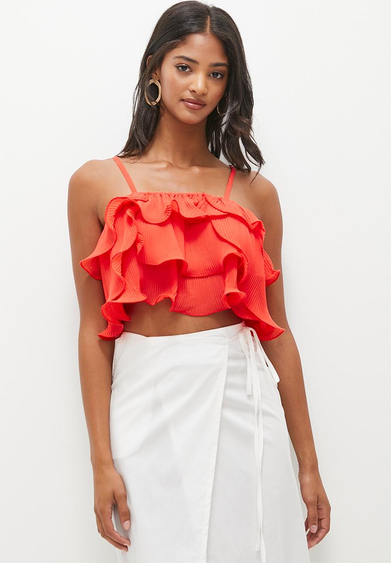 Plisse ruffle crop - bright orange MILLA Blouses | Superbalist.com