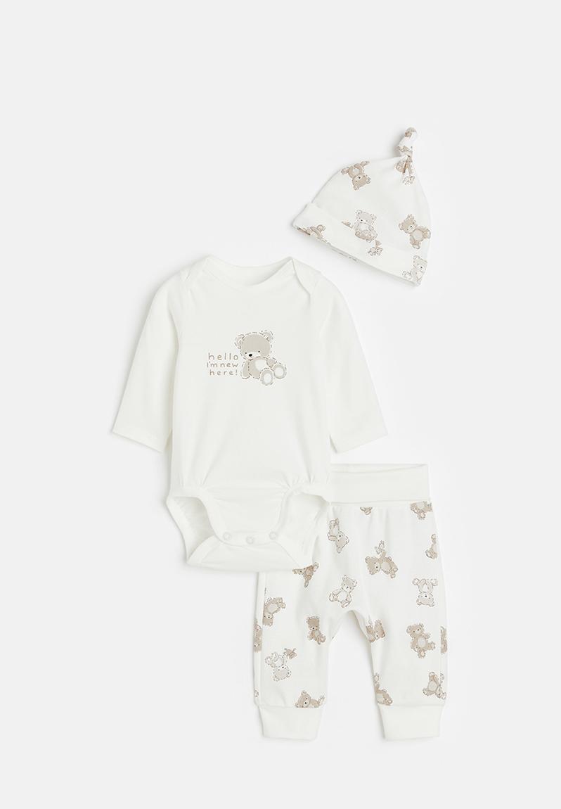 3-piece cotton set - white/teddy bears - 0979605089 H&M Sets ...