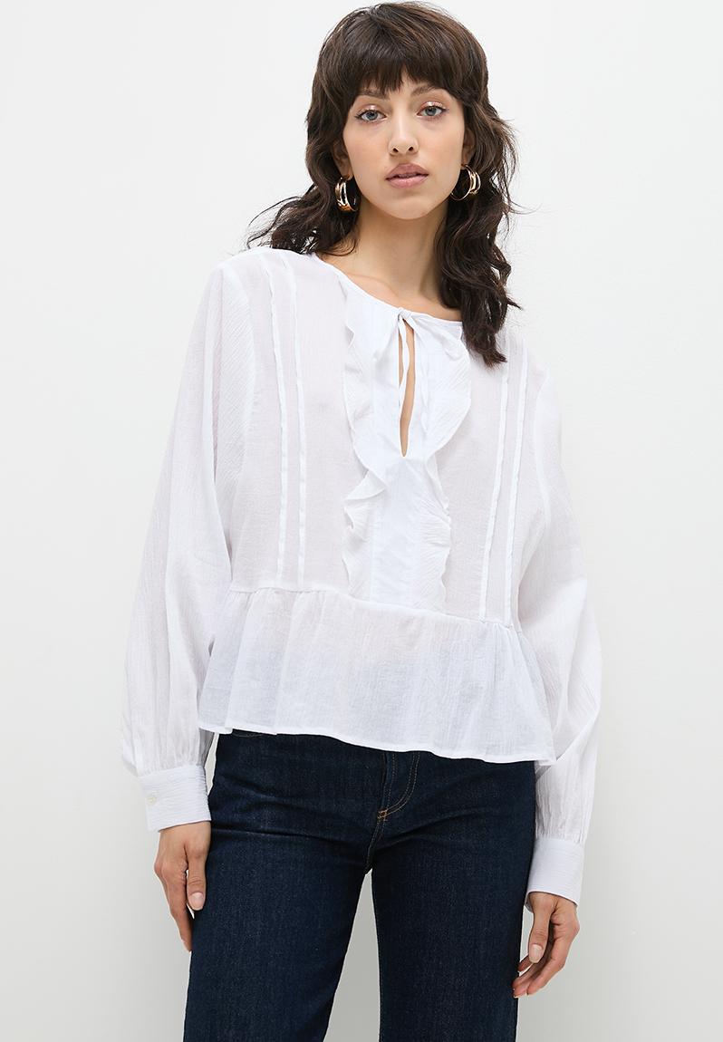 White Pleated Waist Slim Blouse