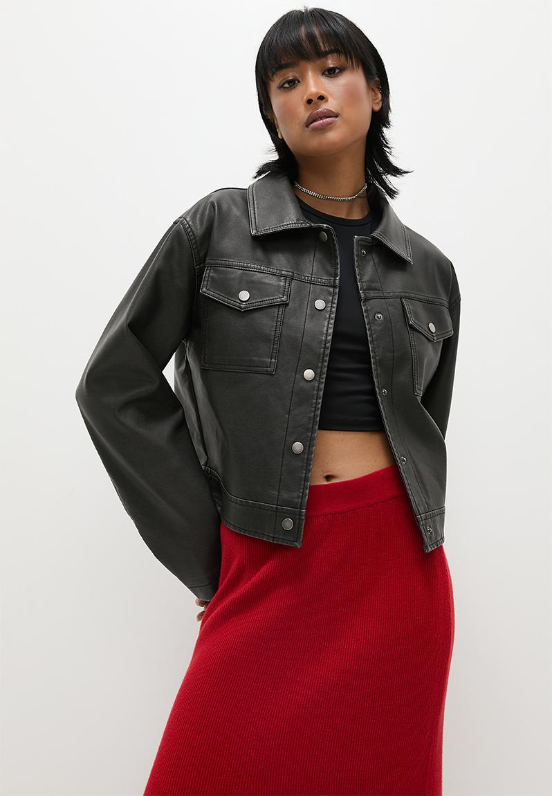 Meet 'n greet distressed pu jacket - black