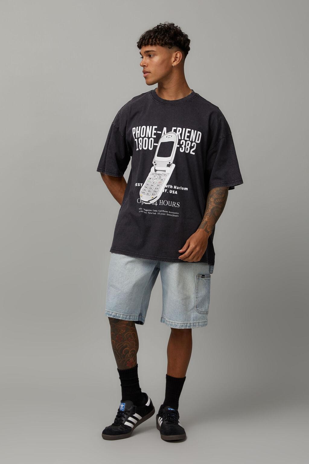 Oversized graphic t-shirt - washed black/phone a friend