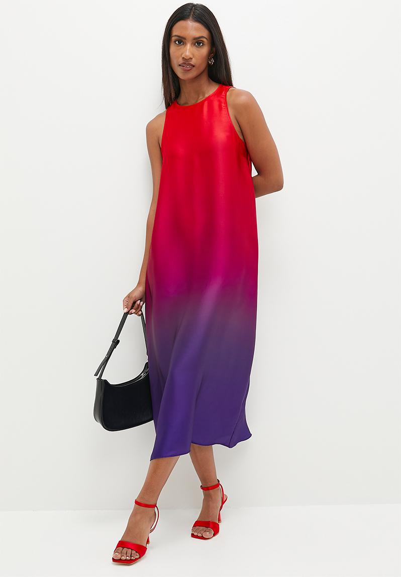 SUSPENDER A-LINE MIDI DRESS IN PURPLE