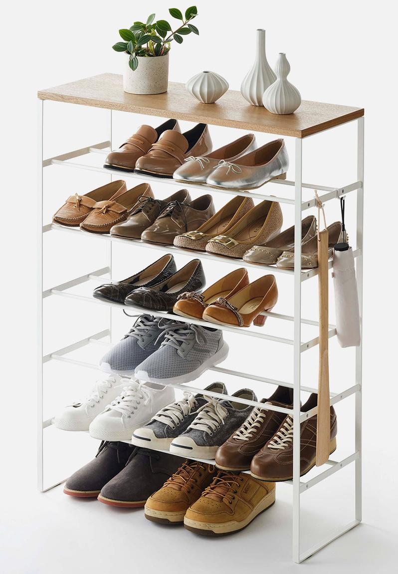 Tower 6-Tiered Wood-Top Shoe Rack - White