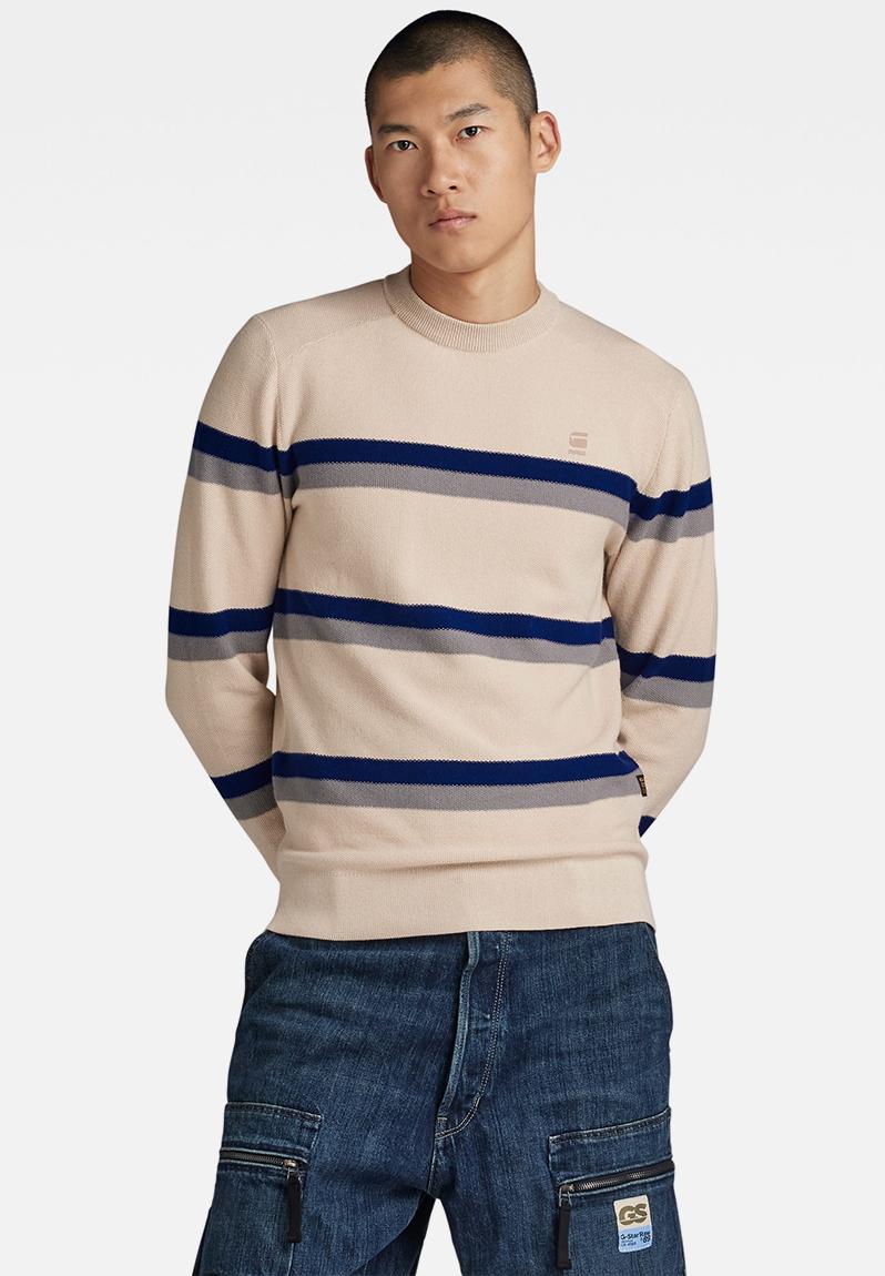 G-Star Raw Stripe R Knit Men's Sweater, Beige (Whitebait D24378-d563-1603