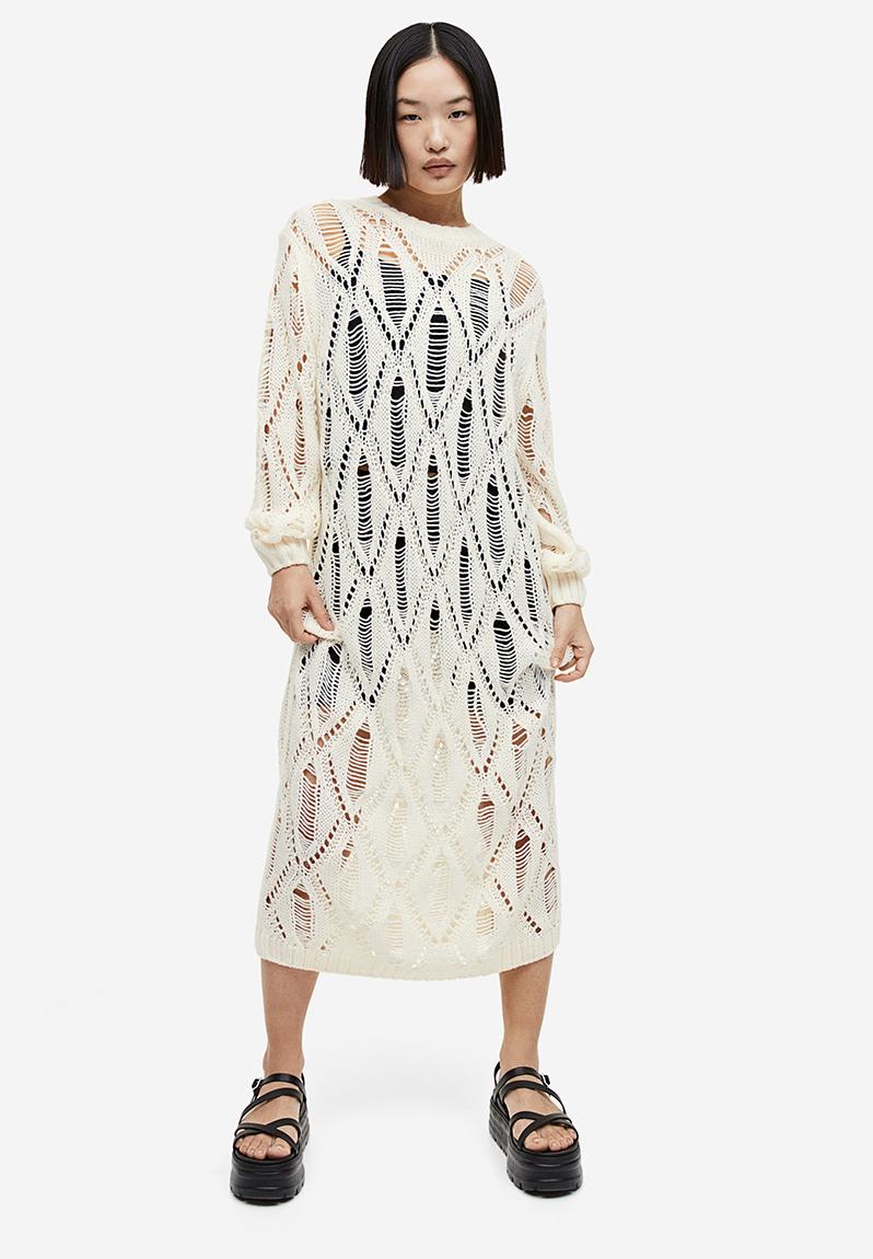 Ladder stitch look knitted dress - cream - 1193123001