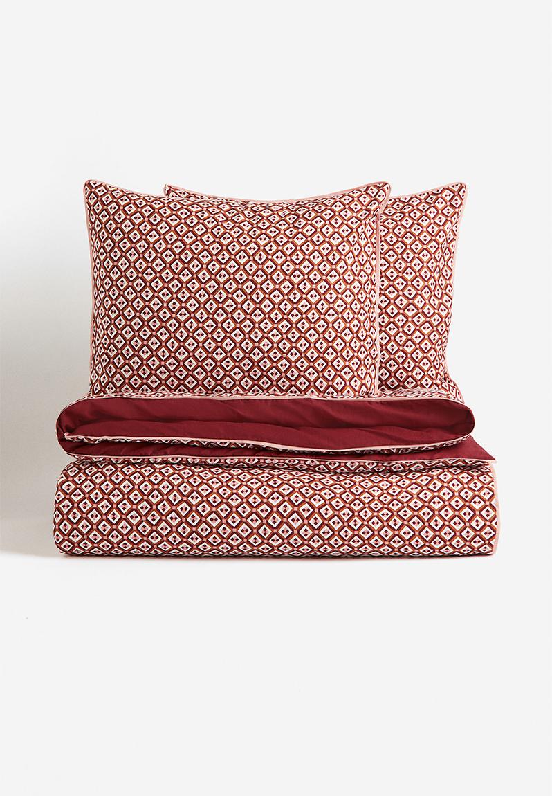 Cotton double/king size duvet cover set - dark red/patterned ...