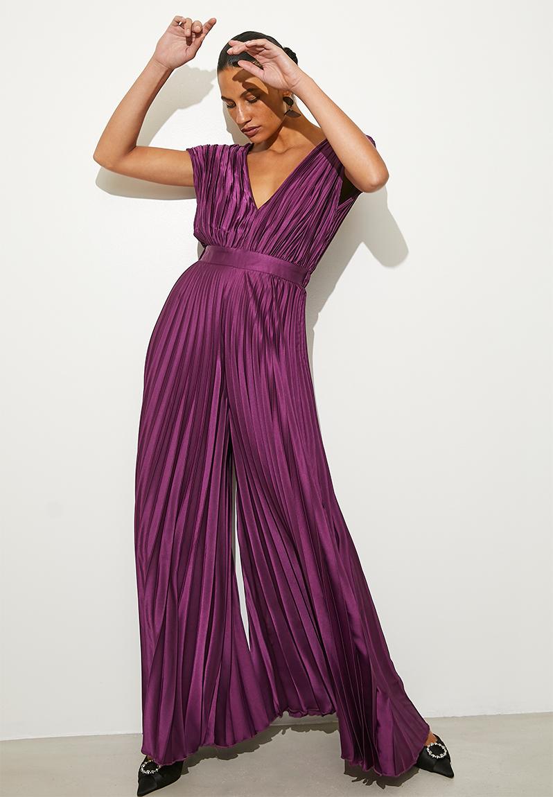 Deep v pleated wideleg jumpsuit - purple VELVET Jumpsuits & Playsuits ...
