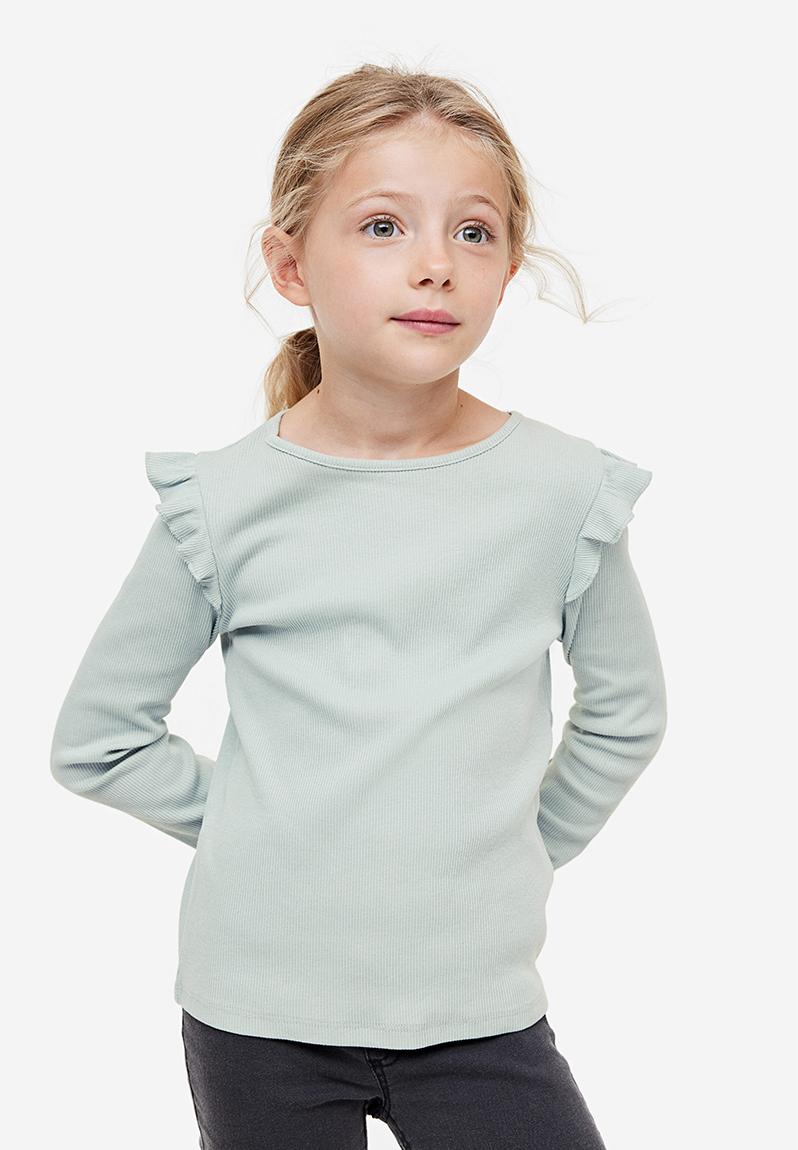 Flounce-trimmed ribbed top - light green ,1 H&M Tops | Superbalist.com