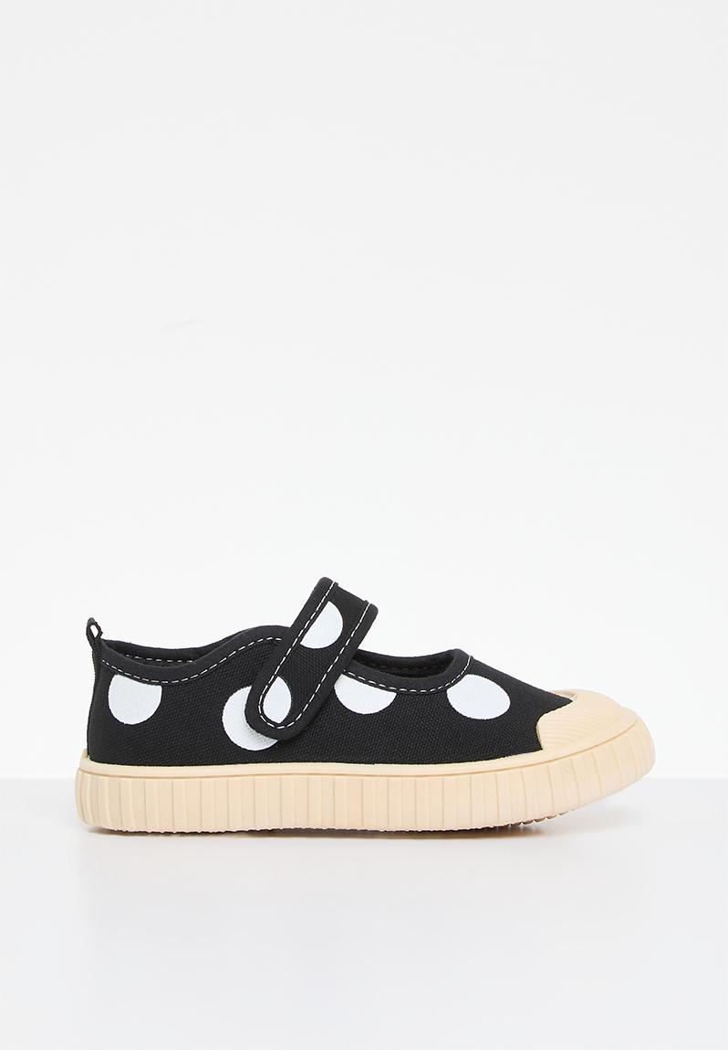 Cute Daisy Polkadot Pattern Print Black Sneaker Shoes For Men Women