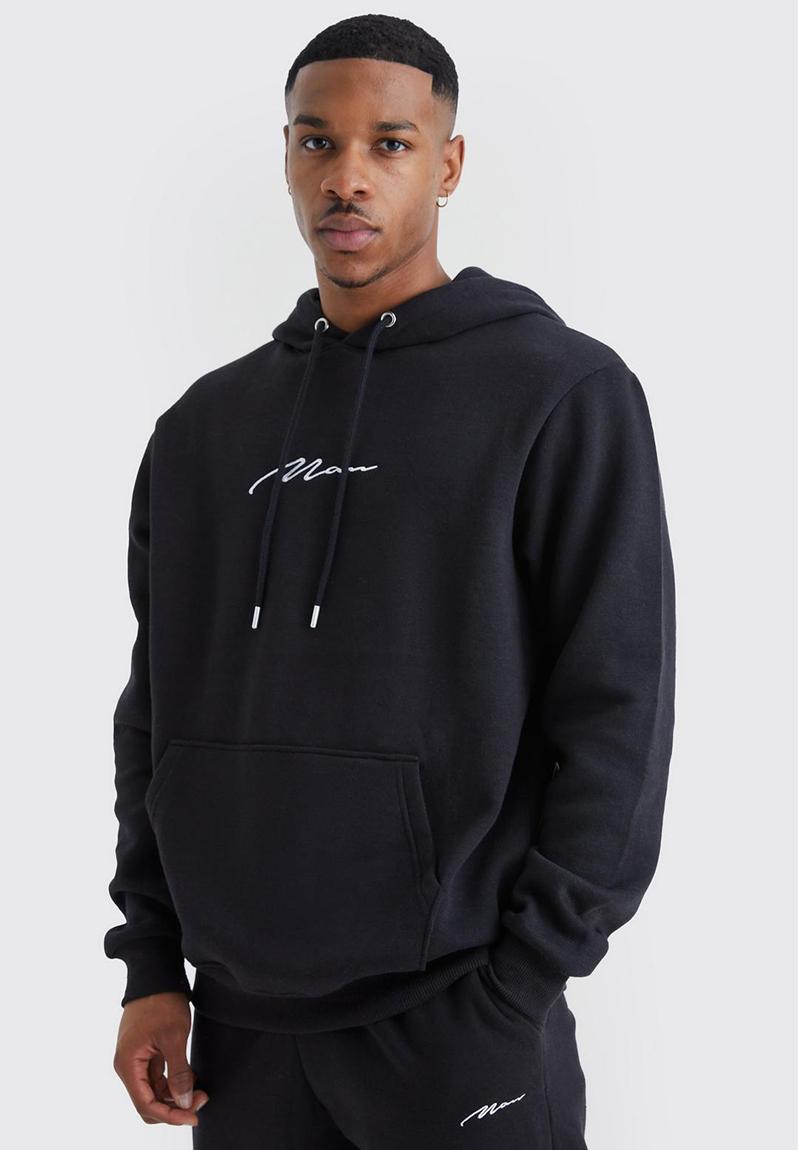 Man signature over the head hoodie - black boohooMAN Hoodies & Sweats ...