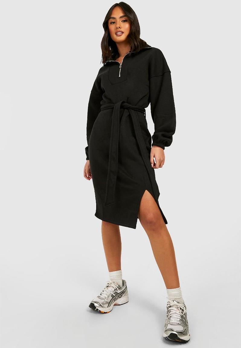 ZIP FRONT SWEATSHIRT DRESS (BLACK)