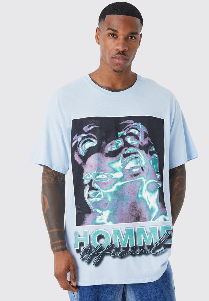 Oversized homme graphic t-shirt - teal boohooMAN T-Shirts & Vests ...