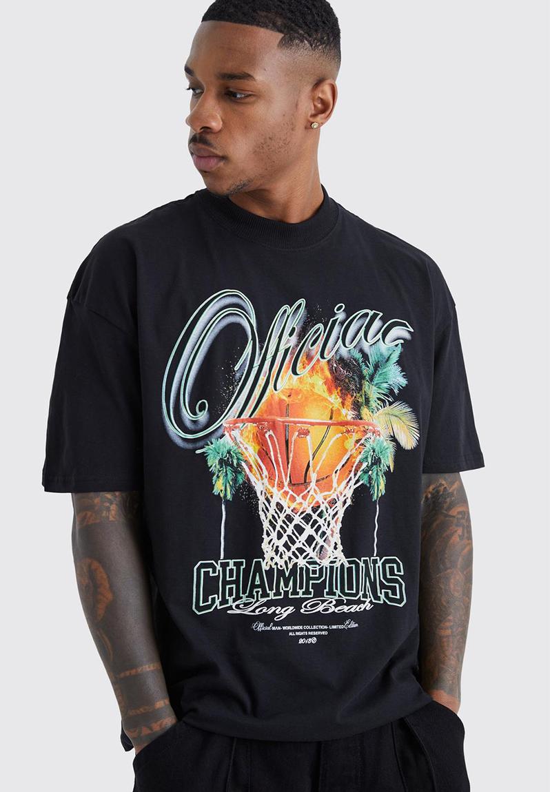 Oversized champions graphic t-shirt - black boohooMAN T-Shirts & Vests ...