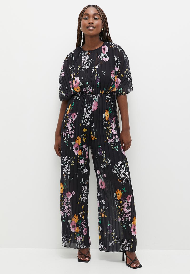 Pleated chiffon wide leg jumpsuit - black floral MILLA Jumpsuits ...