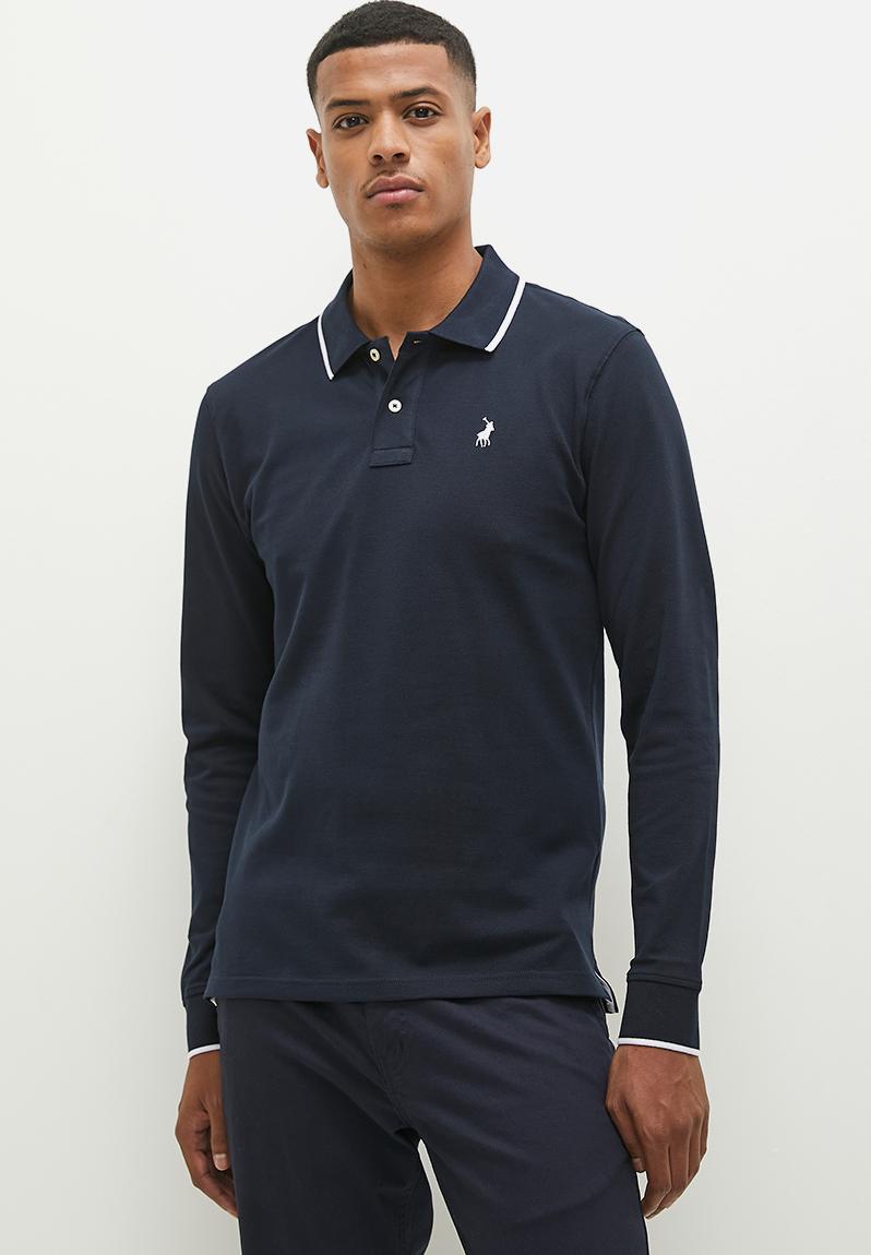 Carter Long Sleeve Essential Pique Golfer - Navy Polo T-shirts & Vests 