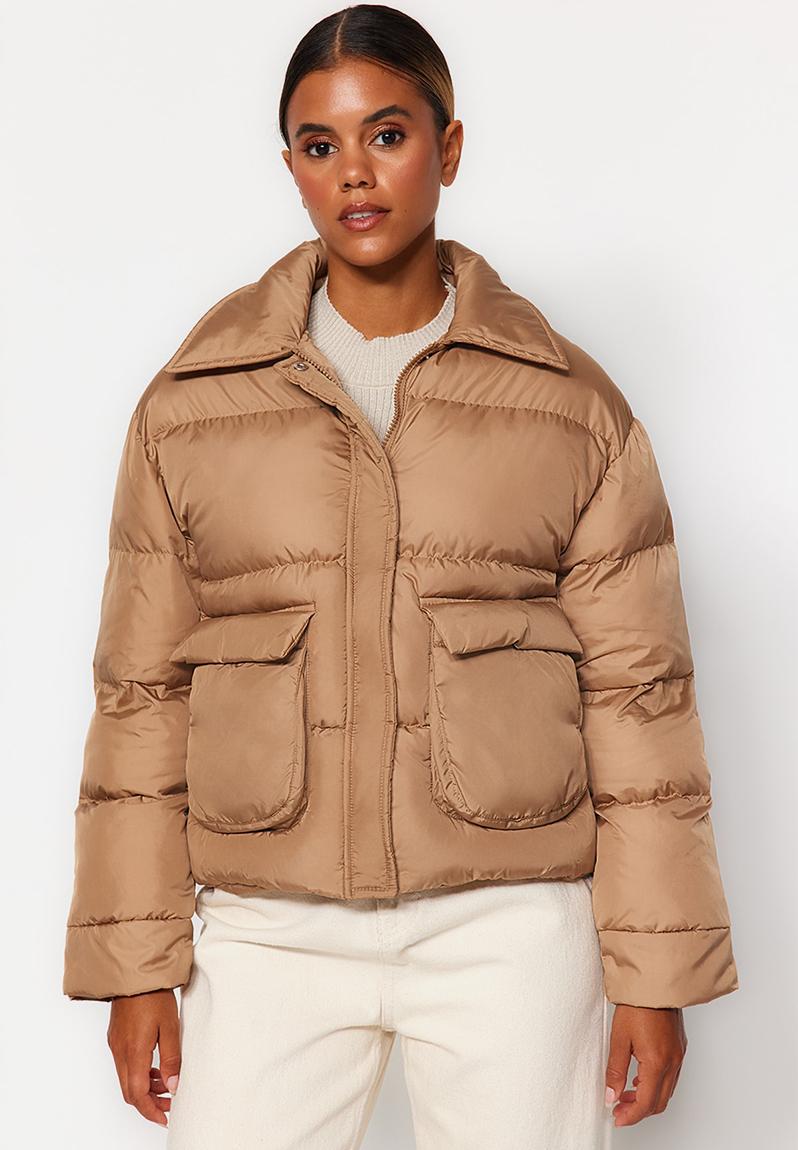 Water-repellent inflatable coat - brown
