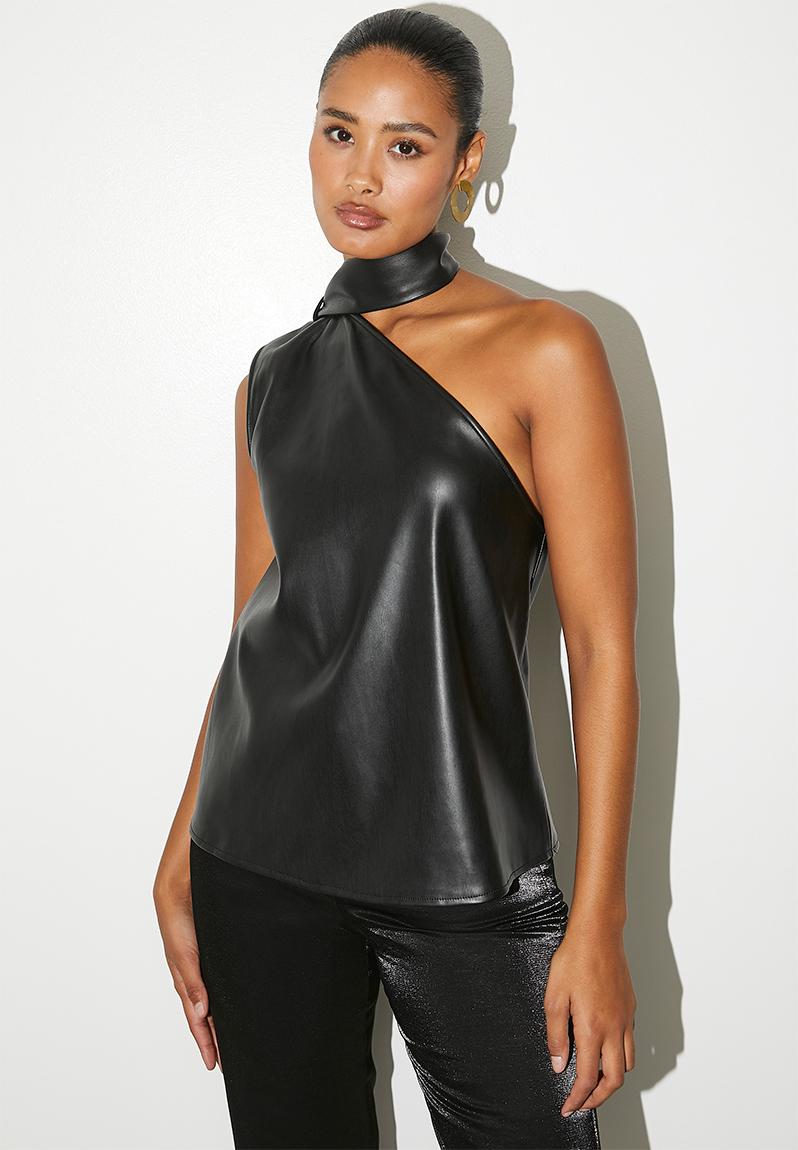 Asym draped pu shell - black