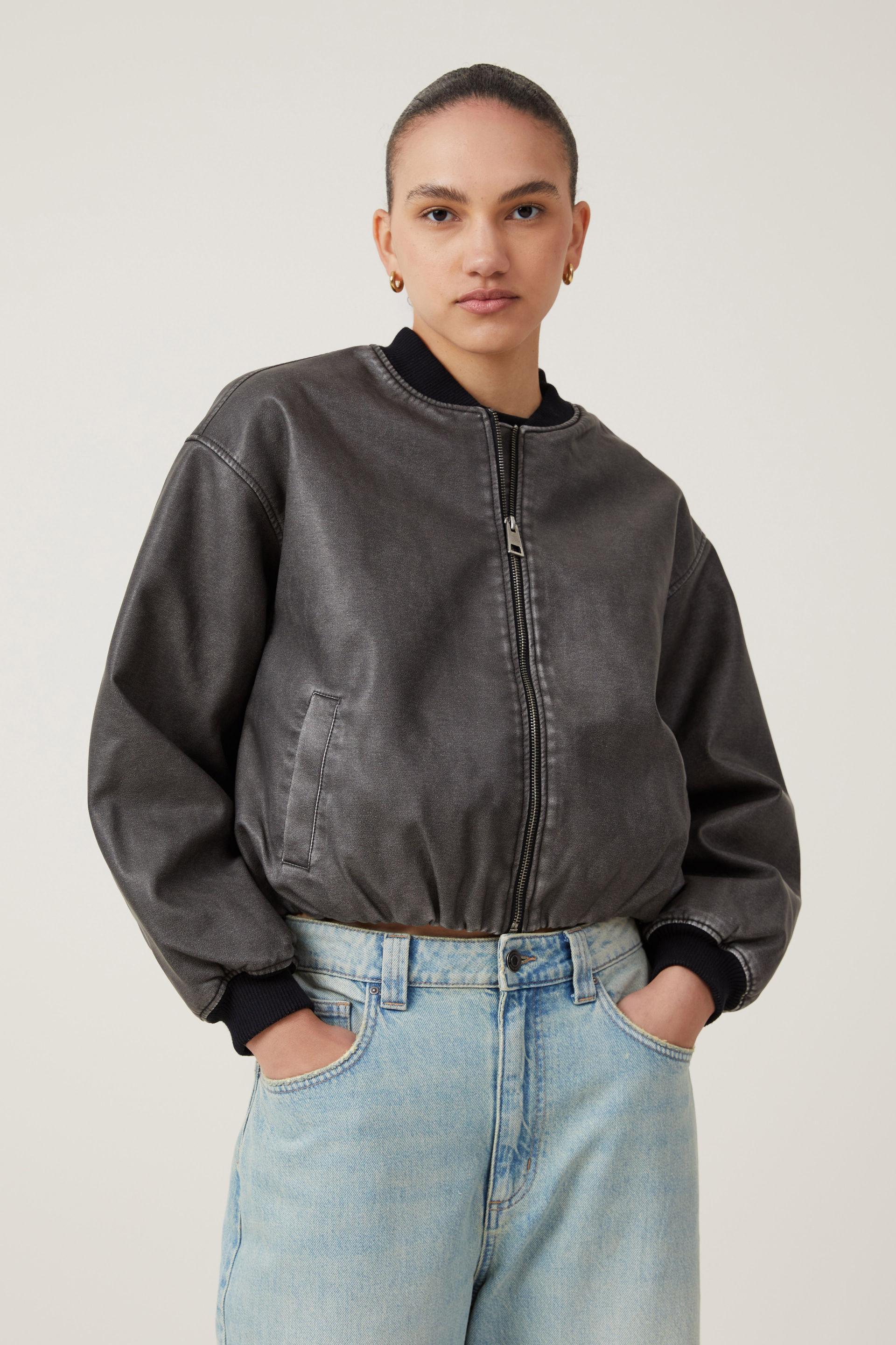 Aries Faux Leather Bomber Jacket - Washed Black Cotton On Jackets ...