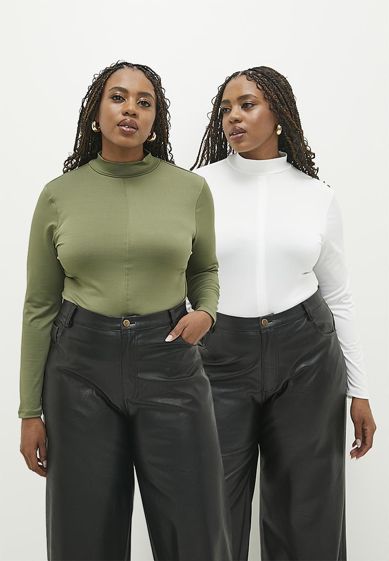 2 Pack Turtleneck Bodysuit - Khaki Off White. Superbalist Tops 