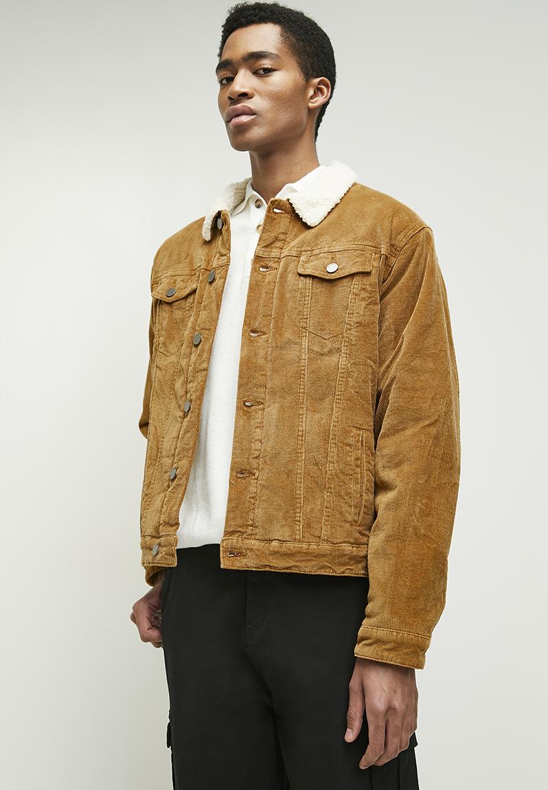 Sherpa lined corduroy trucker jacket - camel