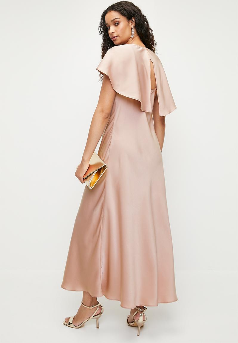 Taupe Rose Print Crossover Midi Dress